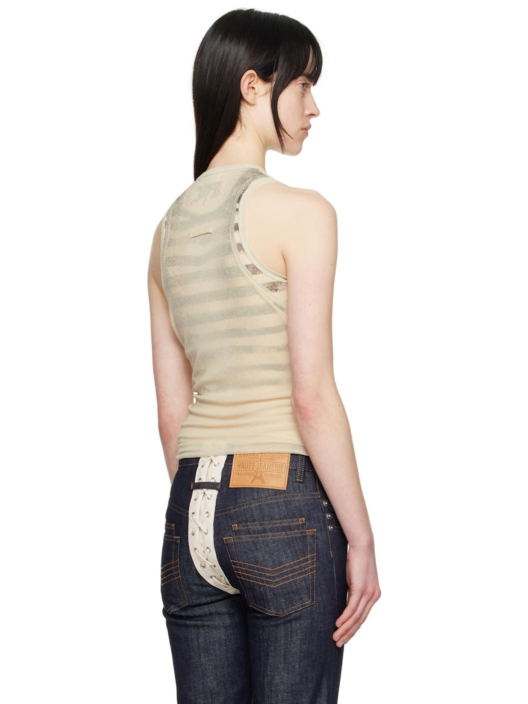 Beige 'The Tattoo Rose and Bird' Tank Top - 3