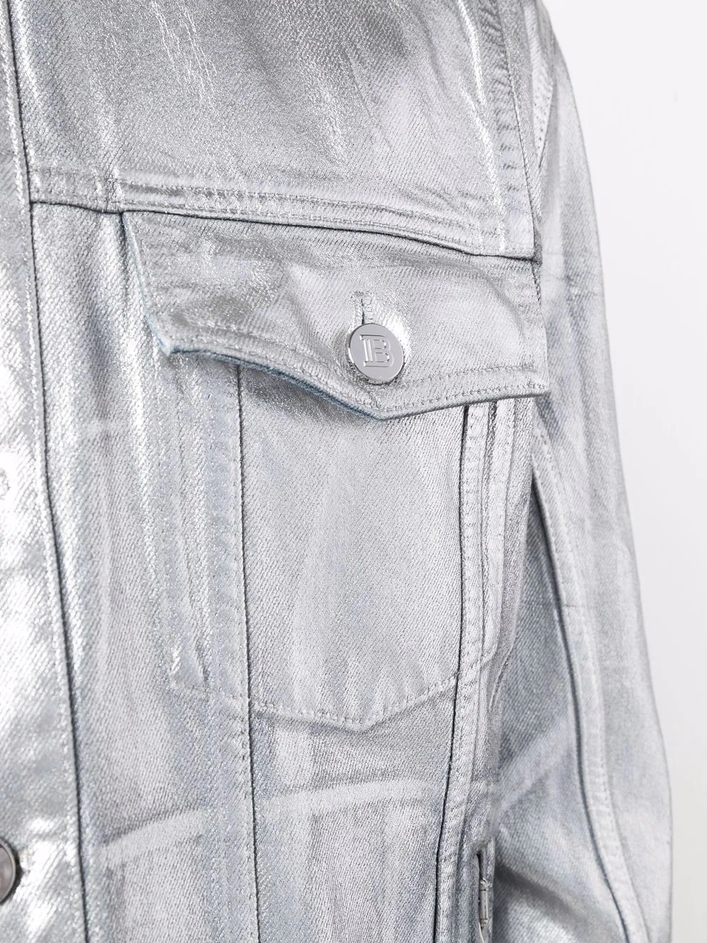 logo-embossed metallic finish denim jacket - 5