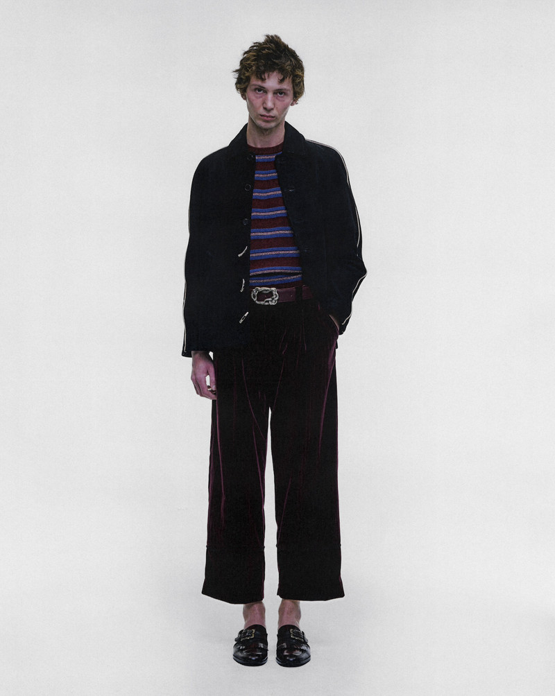 VELVET STRIPE CARROT LEG TROUSERS 3