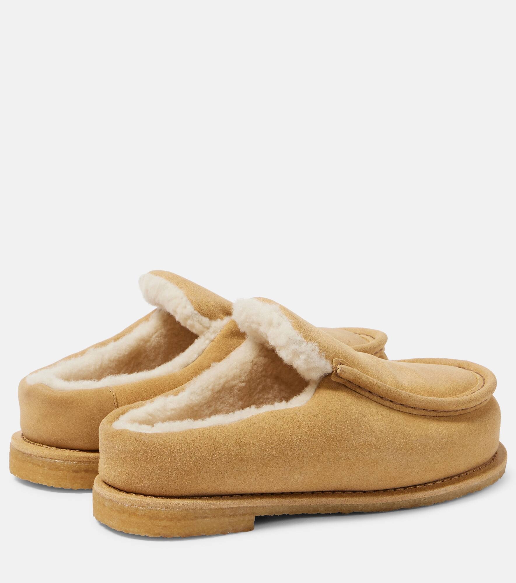 Shearling-lined suede mules - 4