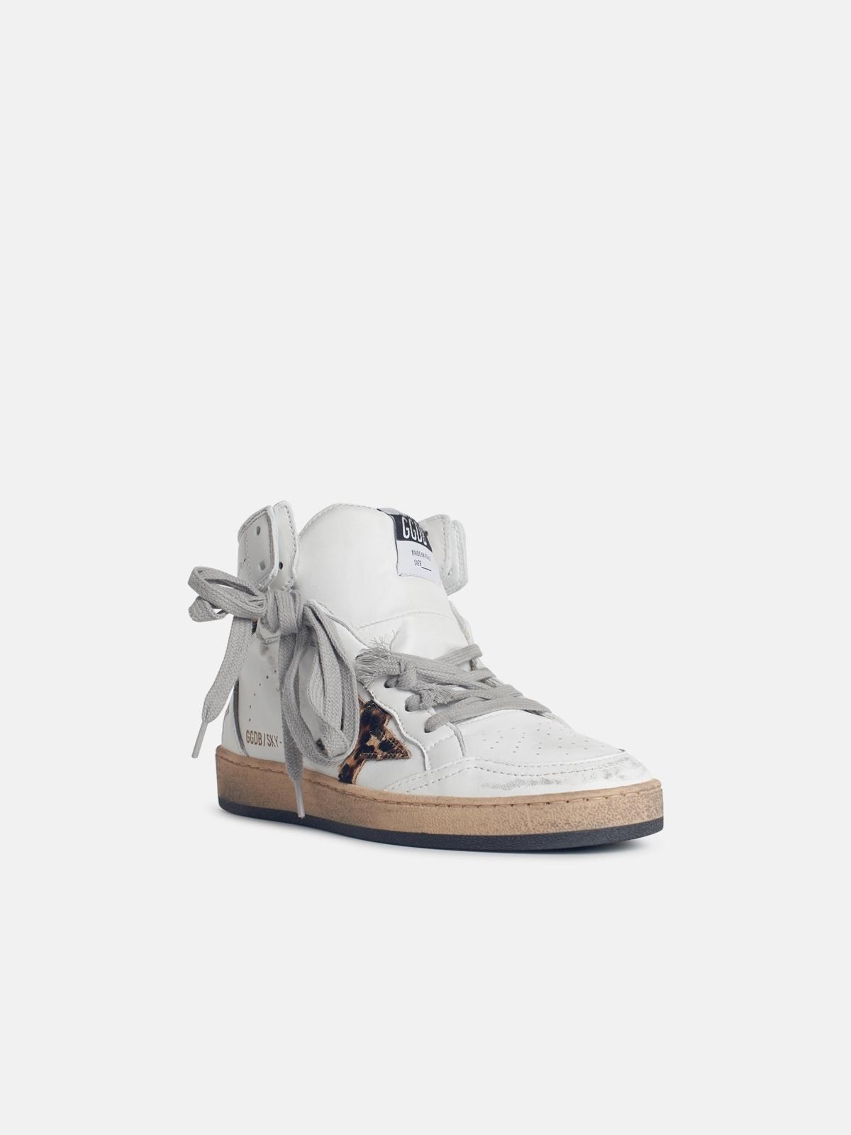 ' SKY-STAR' WHITE LEATHER SNEAKERS WITH ANKLE SIGNATURE AND LEO PONY HAIR INSERTS - 2