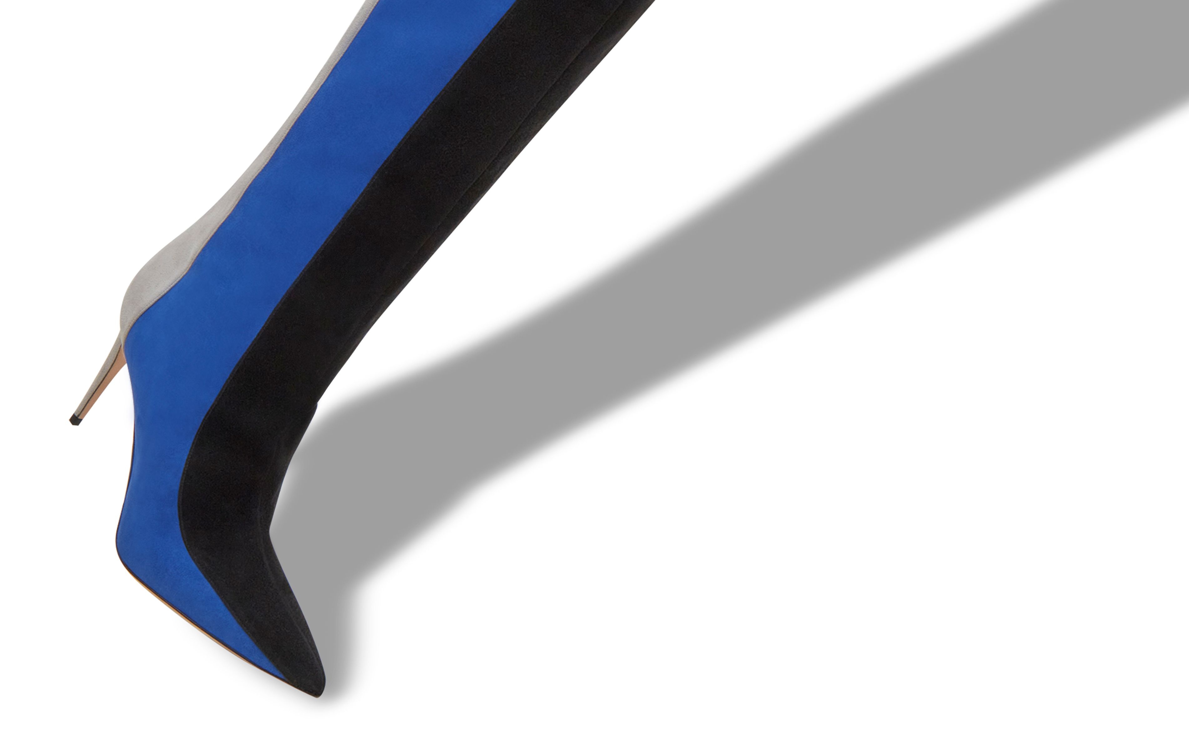 Black, Blue and Grey Suede Thigh High Boots - 4