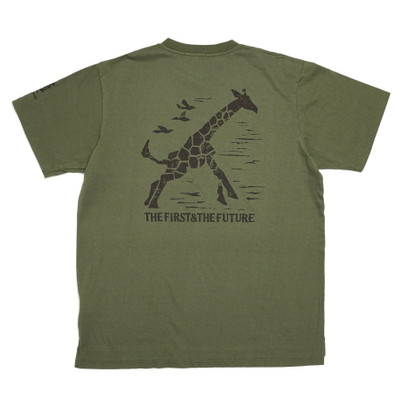 Engineered Garments PRINTED CROSS CREW NECK T-SHIRT / OLV GIRAFFE outlook