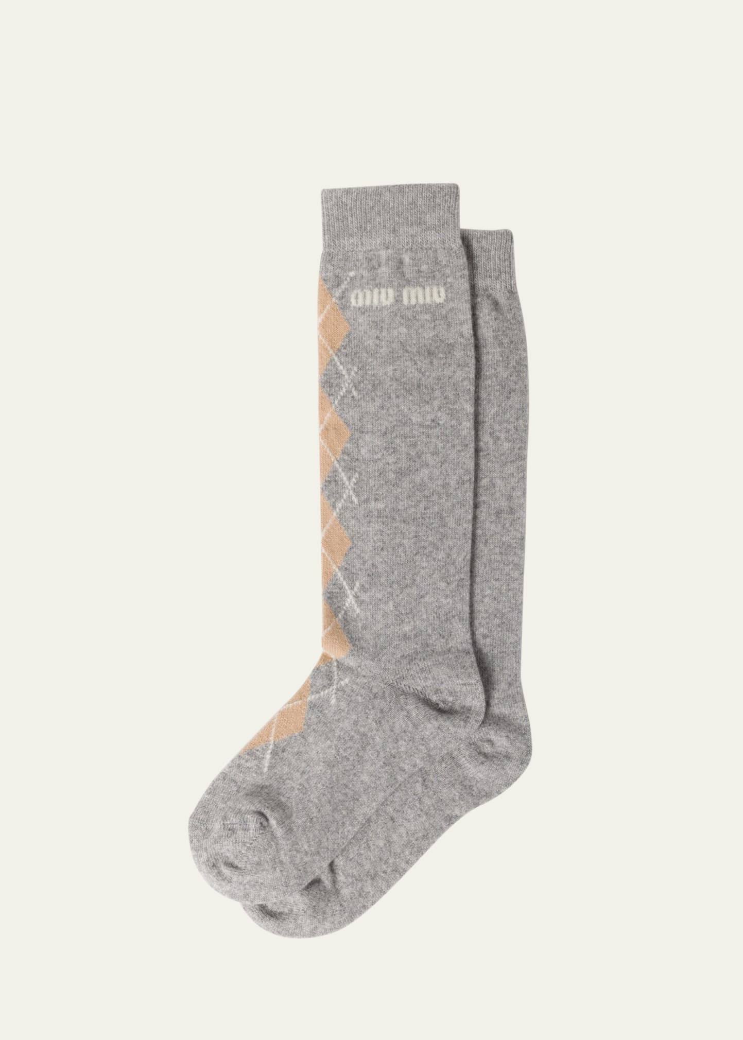 Argyle Pattern Wool Cashmere Socks - 1