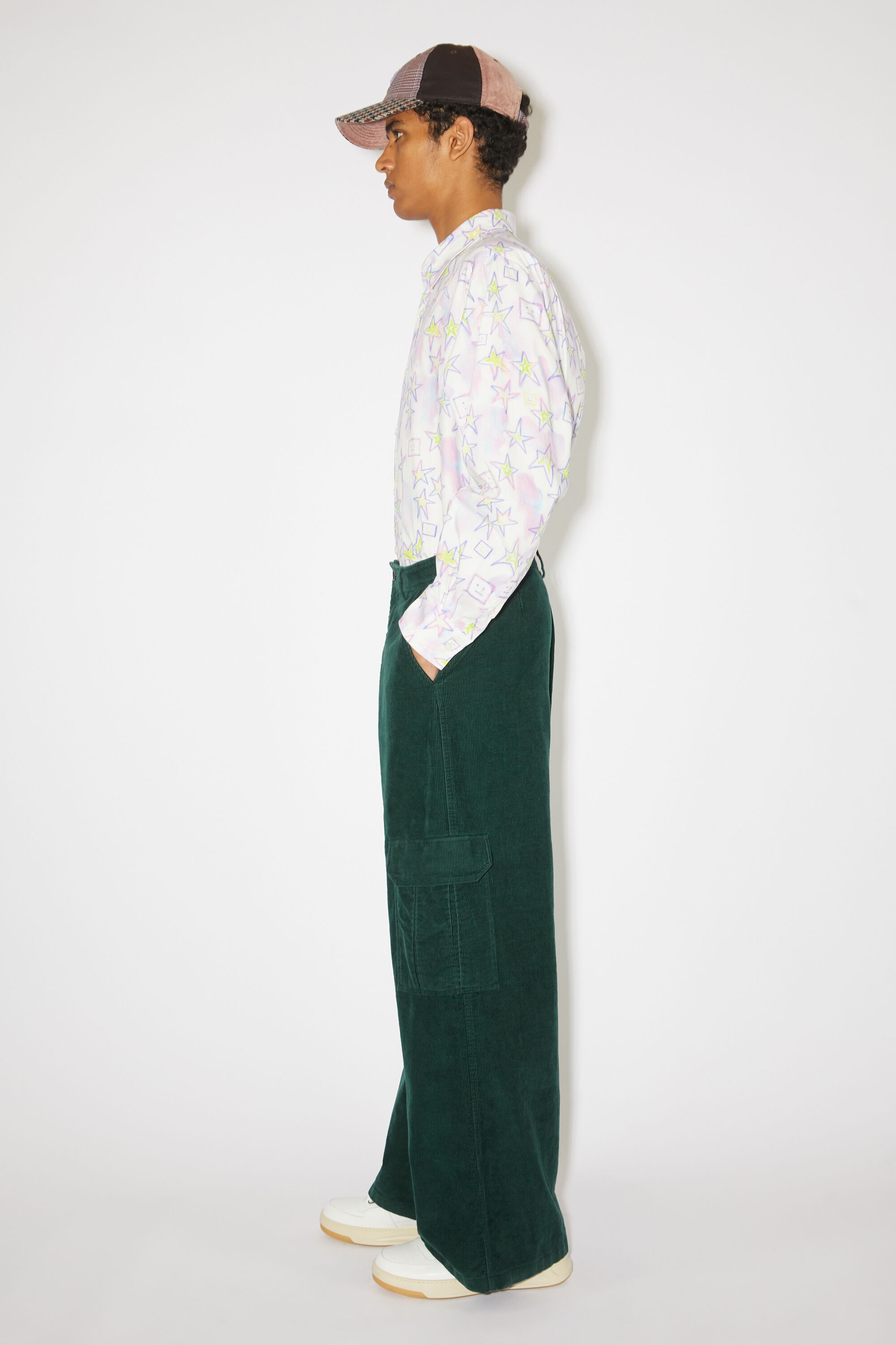 Corduroy cargo trousers - Night green - 4