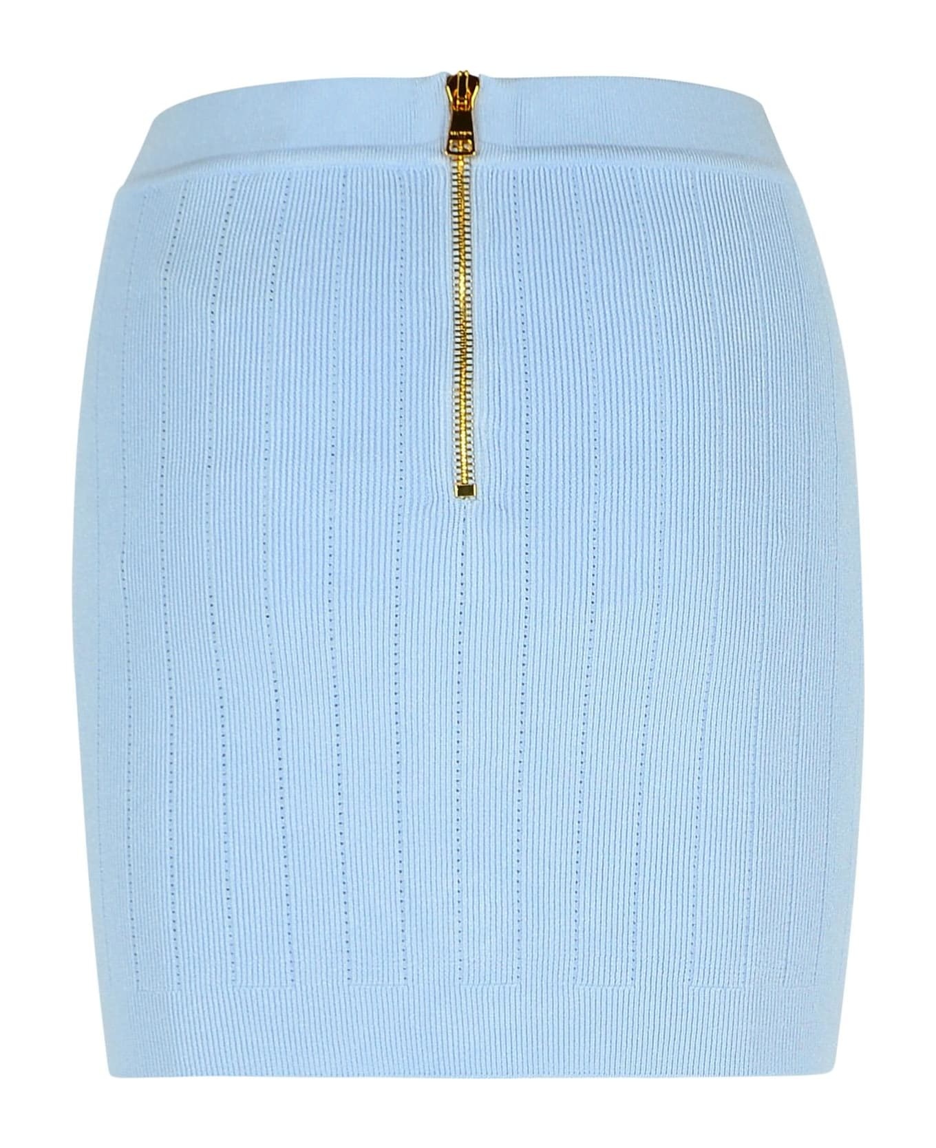 Light Blue Viscose Blend Miniskirt - 3