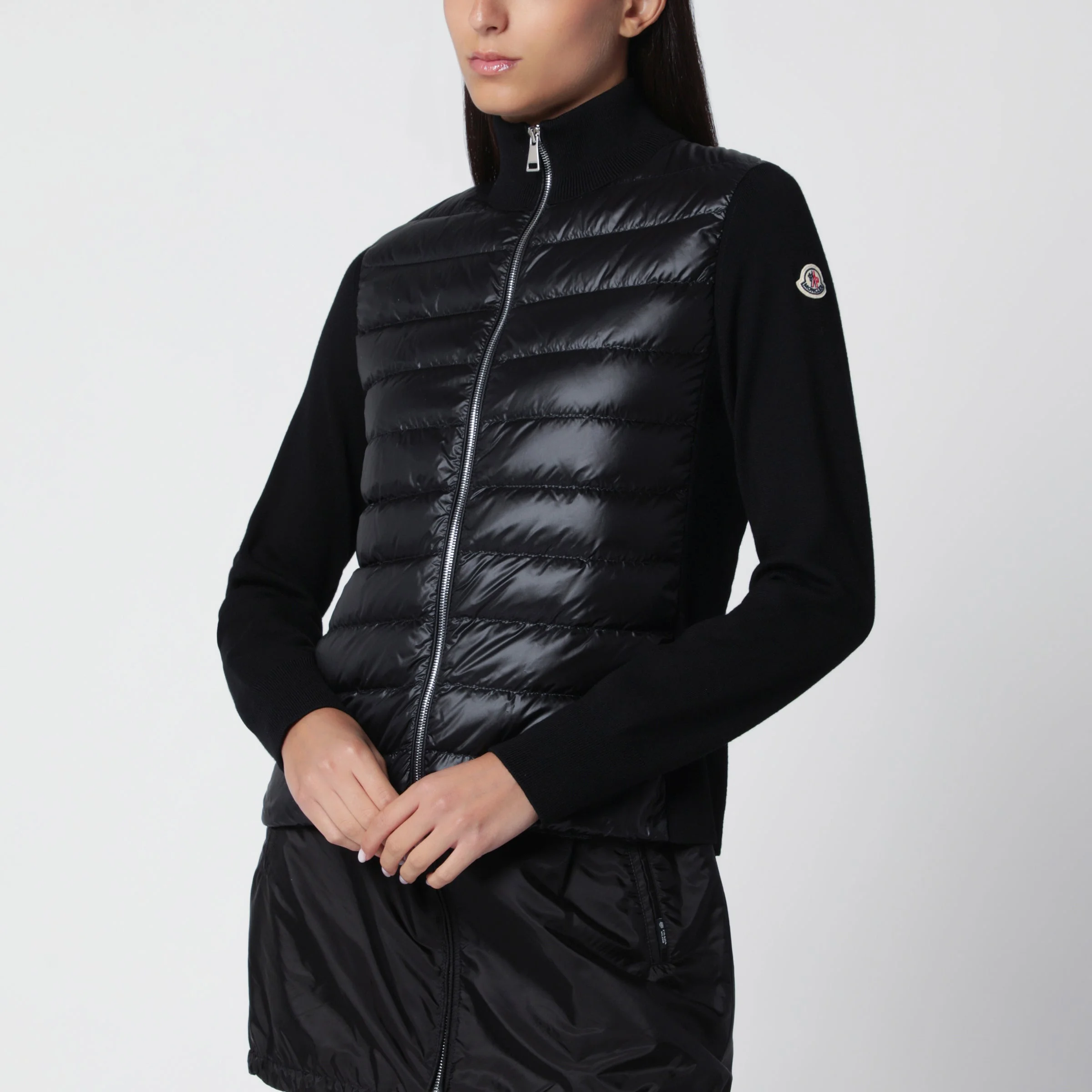 Black padded zip-up cardigan - 1