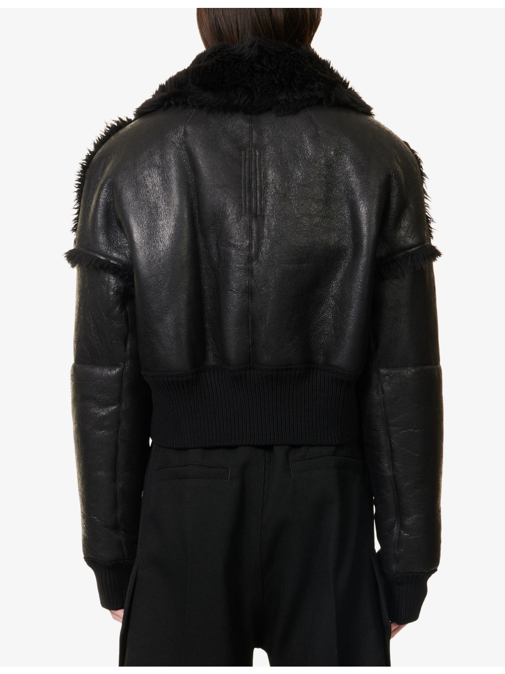 Flight Cropped Leather Shearling Jacket - 4