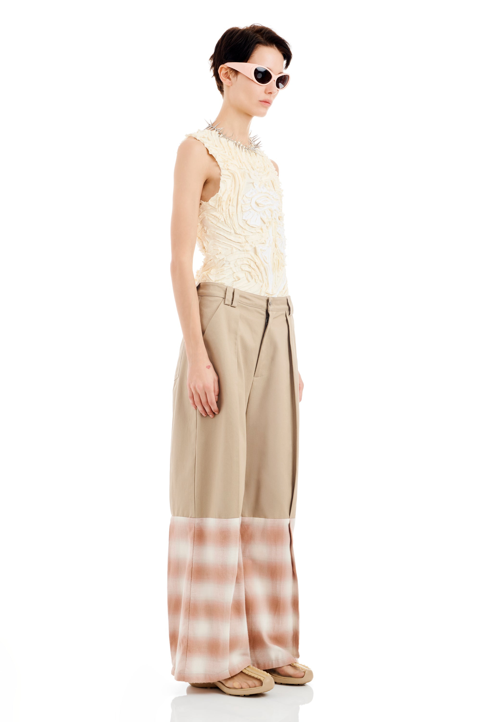 SAND AND PEACH PLAID CEDAR PANT - 3