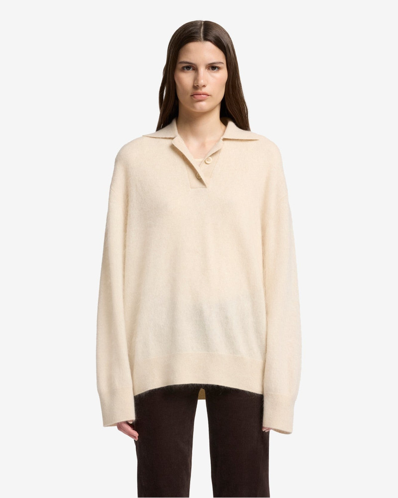 7 For All Mankind Cashmere Blend Fuzzy Polo Sweater in Ice White outlook