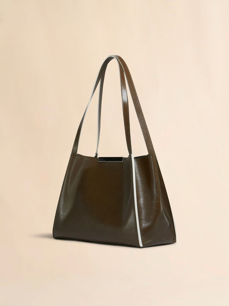 DEEP GREEN LEATHER CRESTA E/W SMALL TOTE BAG 3