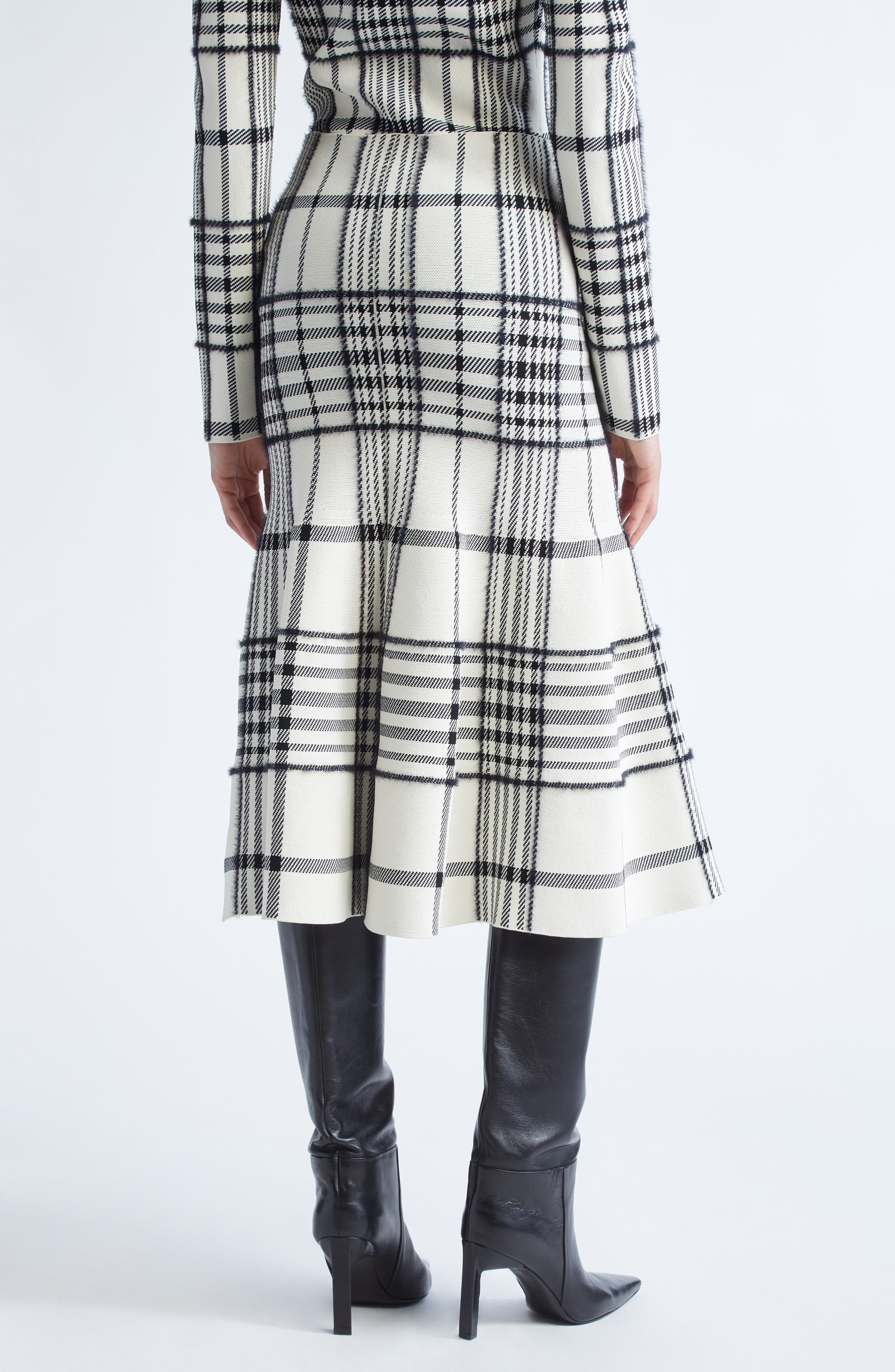 Brandon Maxwell The Rory Knit Flare Midi Skirt in Ivory Plaid at Nordstrom - 3