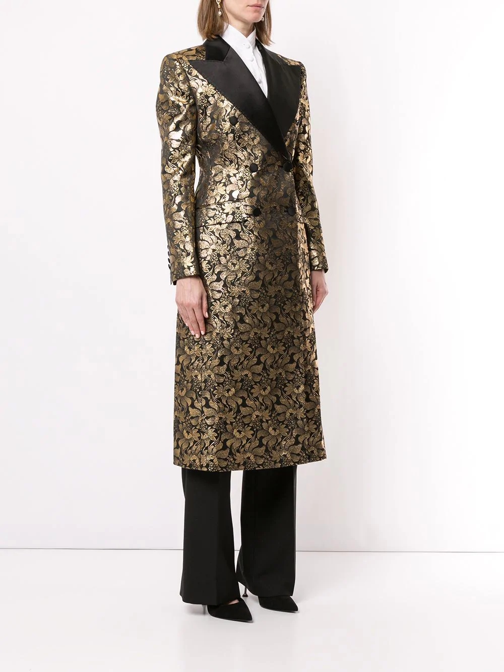 double-breasted foil jacquard coat - 3