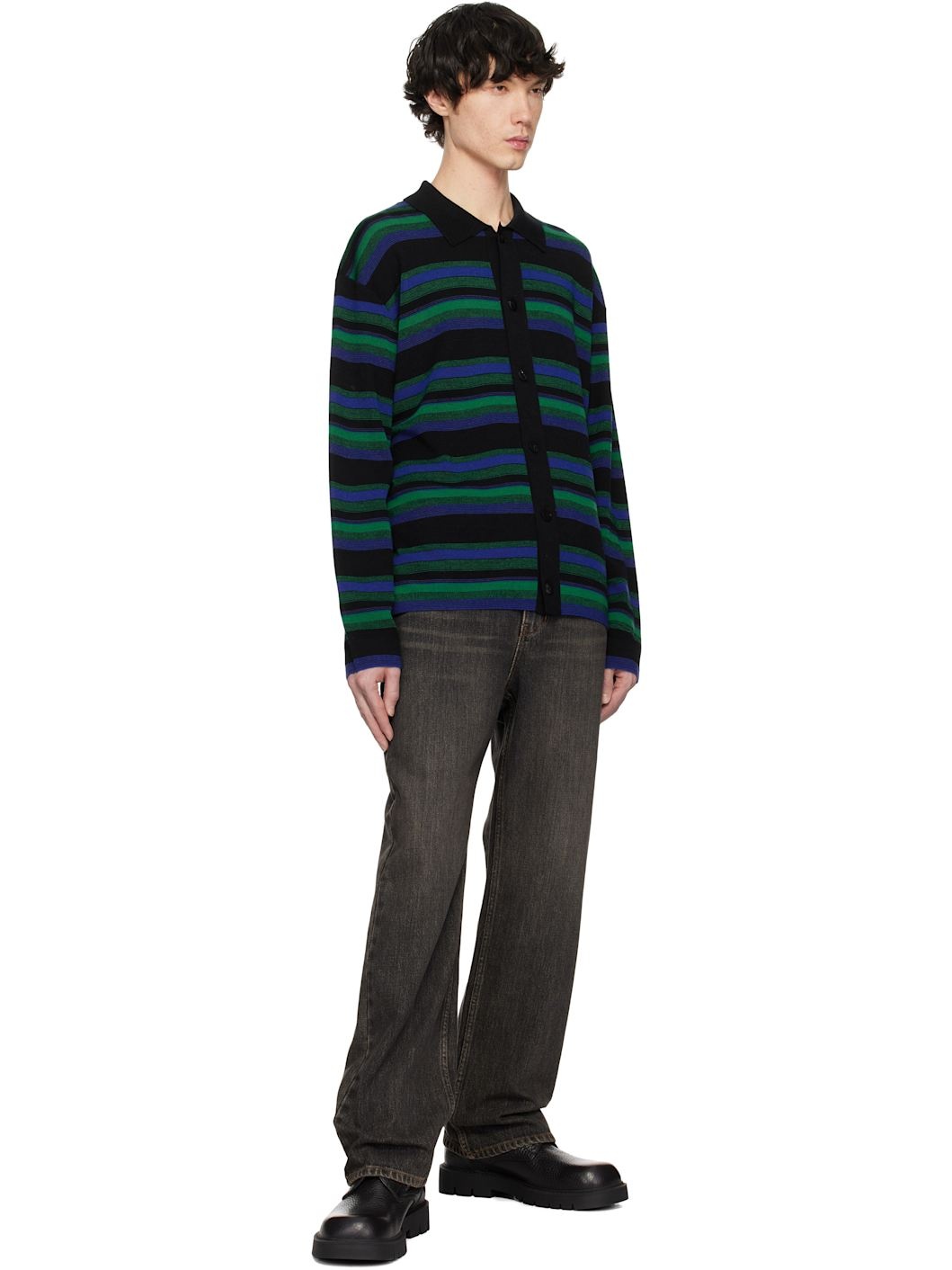 Navy & Green Stripe Cardigan - 4