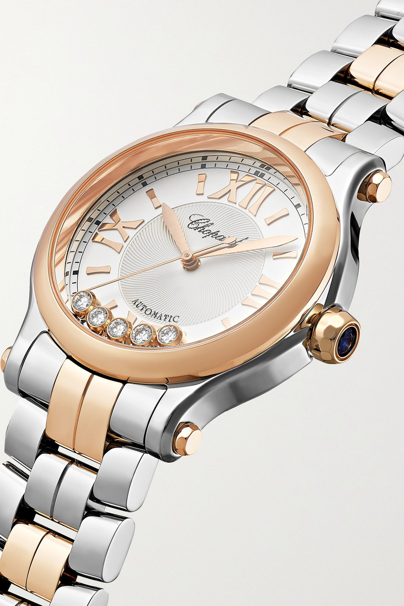 Happy Sport Automatic 33mm 18-karat rose gold, stainless steel and diamond watch 3