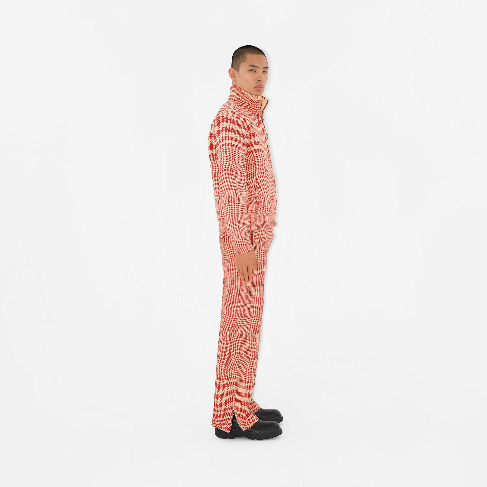 Warped Houndstooth Nylon Blend Track Jacket - 3