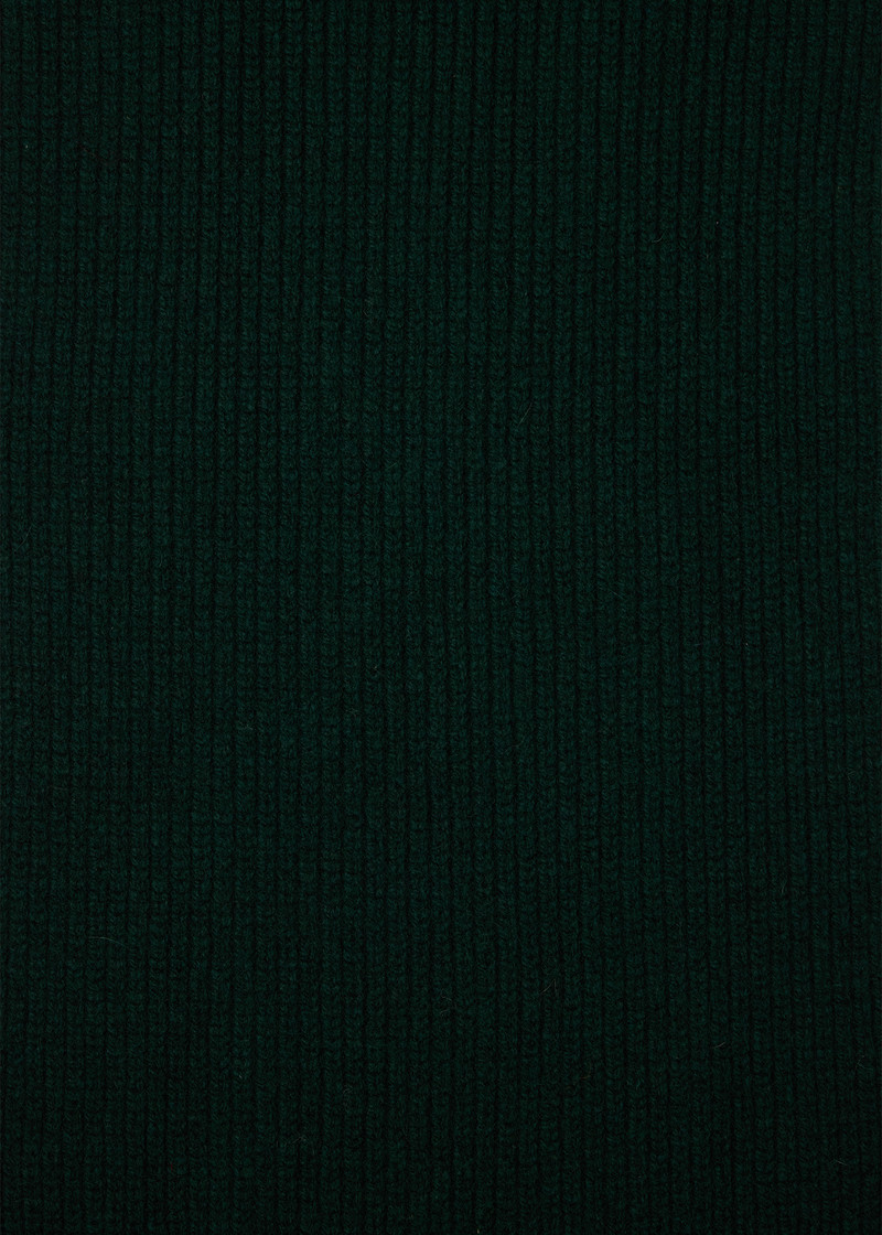 Dark Green 'Zebra' Lambswool Ribbed Knit Scarf 3