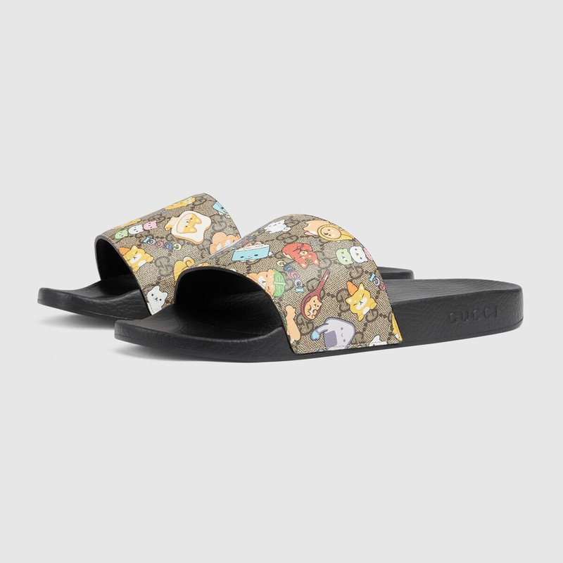 GUCCI Men's Web animal print slide sandal outlook