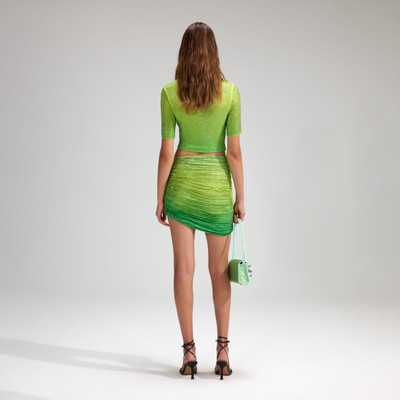 self-portrait Green Rhinestone Mesh Tie Side Mini Skirt outlook