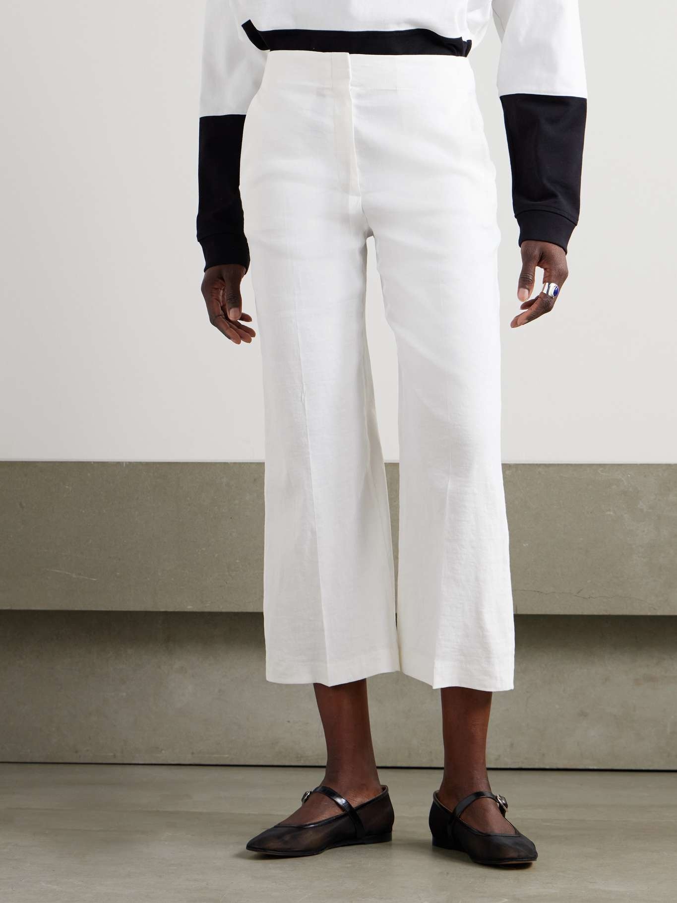 Terena cropped linen-blend wide-leg pants White - 3