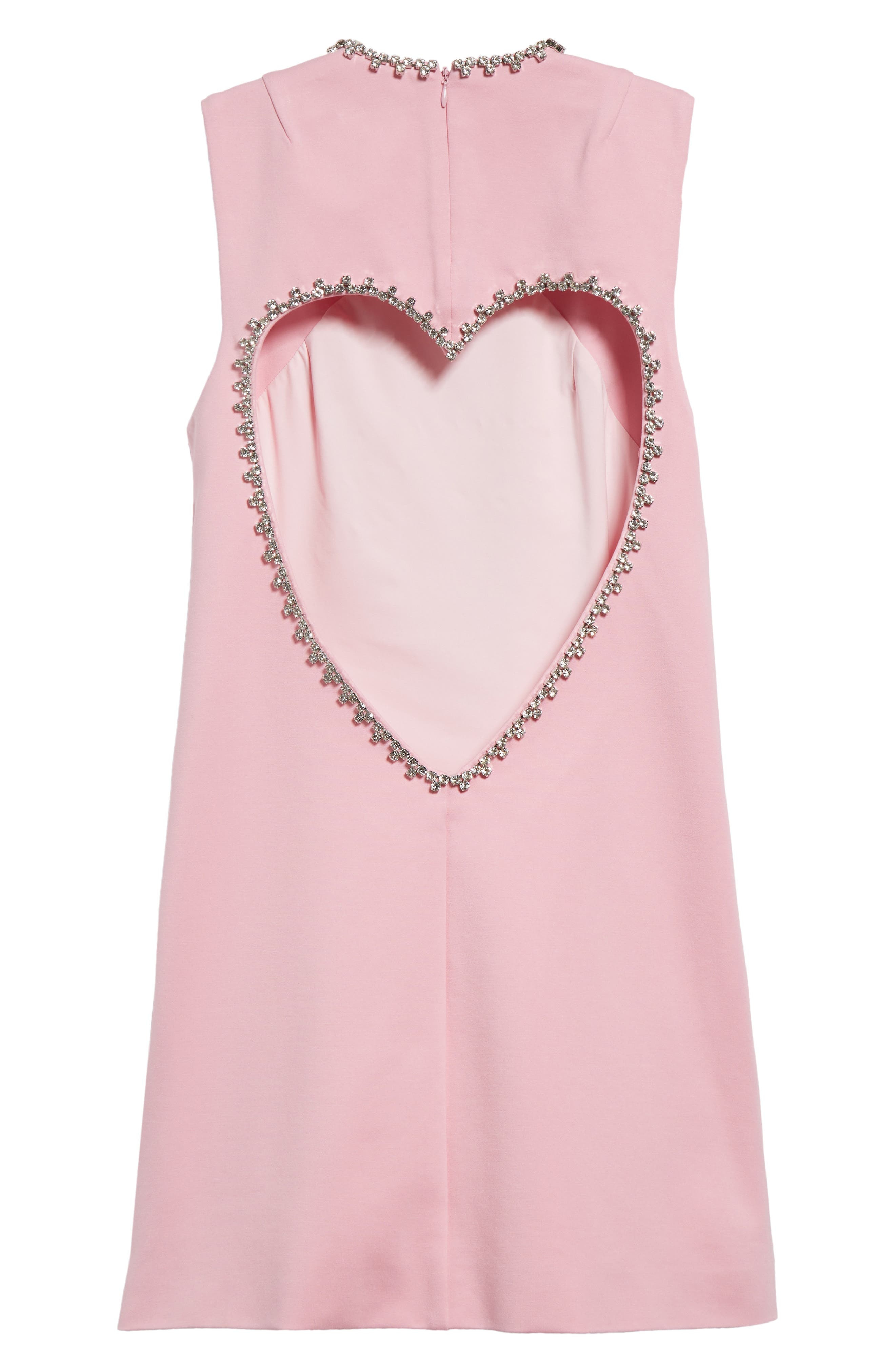Area Crystal Heart Back Cutout Ponte Minidress in Pale Pink at Nordstrom - 7