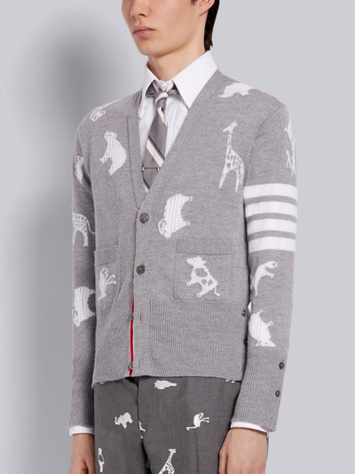 Thom Browne Light Grey Fine Merino Wool Animal Icon 4-Bar V-Neck Cardigan outlook