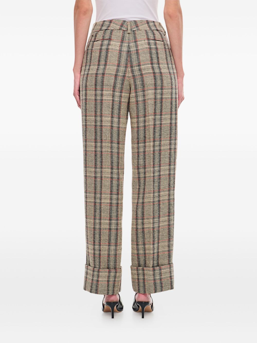 tartan-check cuffed trousers - 3