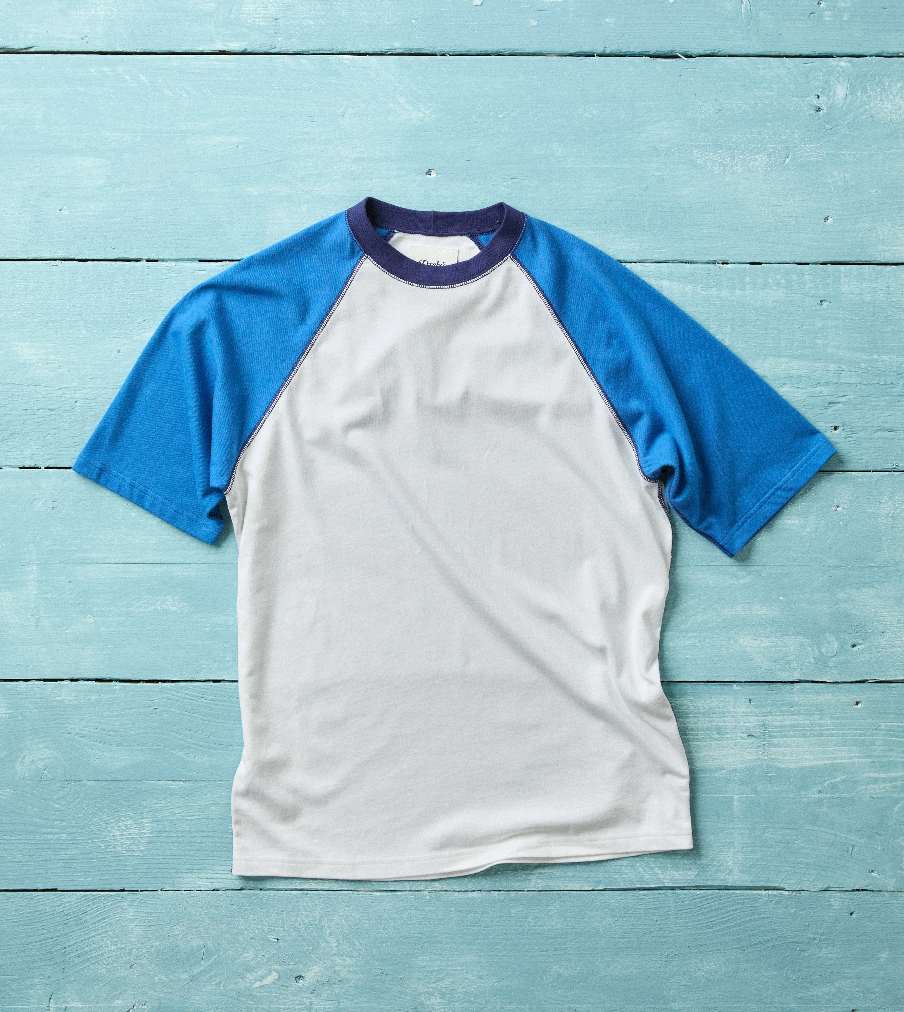 White and Blue Raglan Sleeve Hiking T-Shirt - 1
