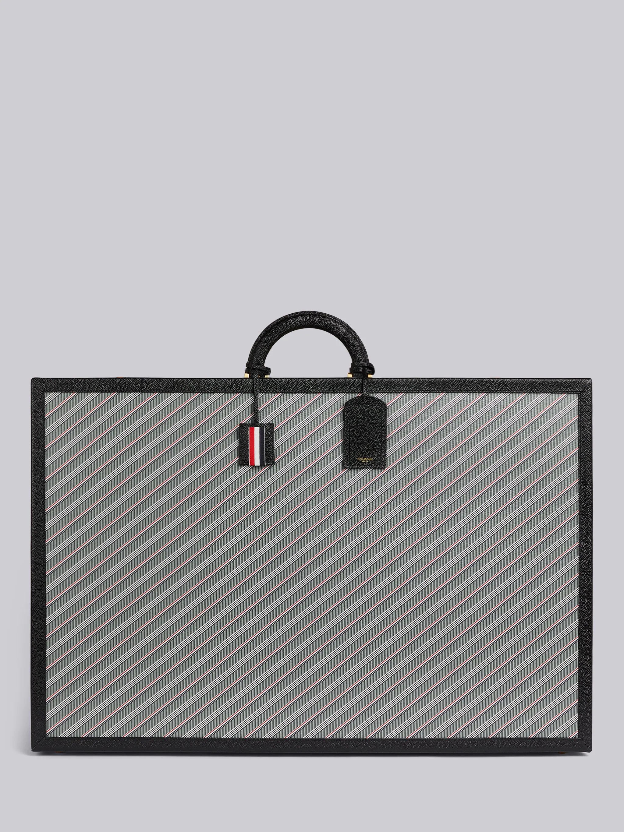 Thom Browne Medium Grey Monogram Coated Canvas Leather Frame Hard Sided  Suitcase | REVERSIBLE