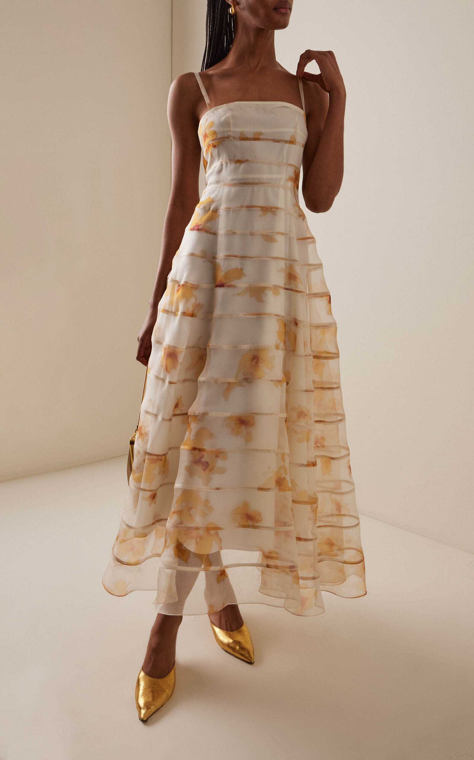 Connie Tiered Silk Midi Dress yellow - 2