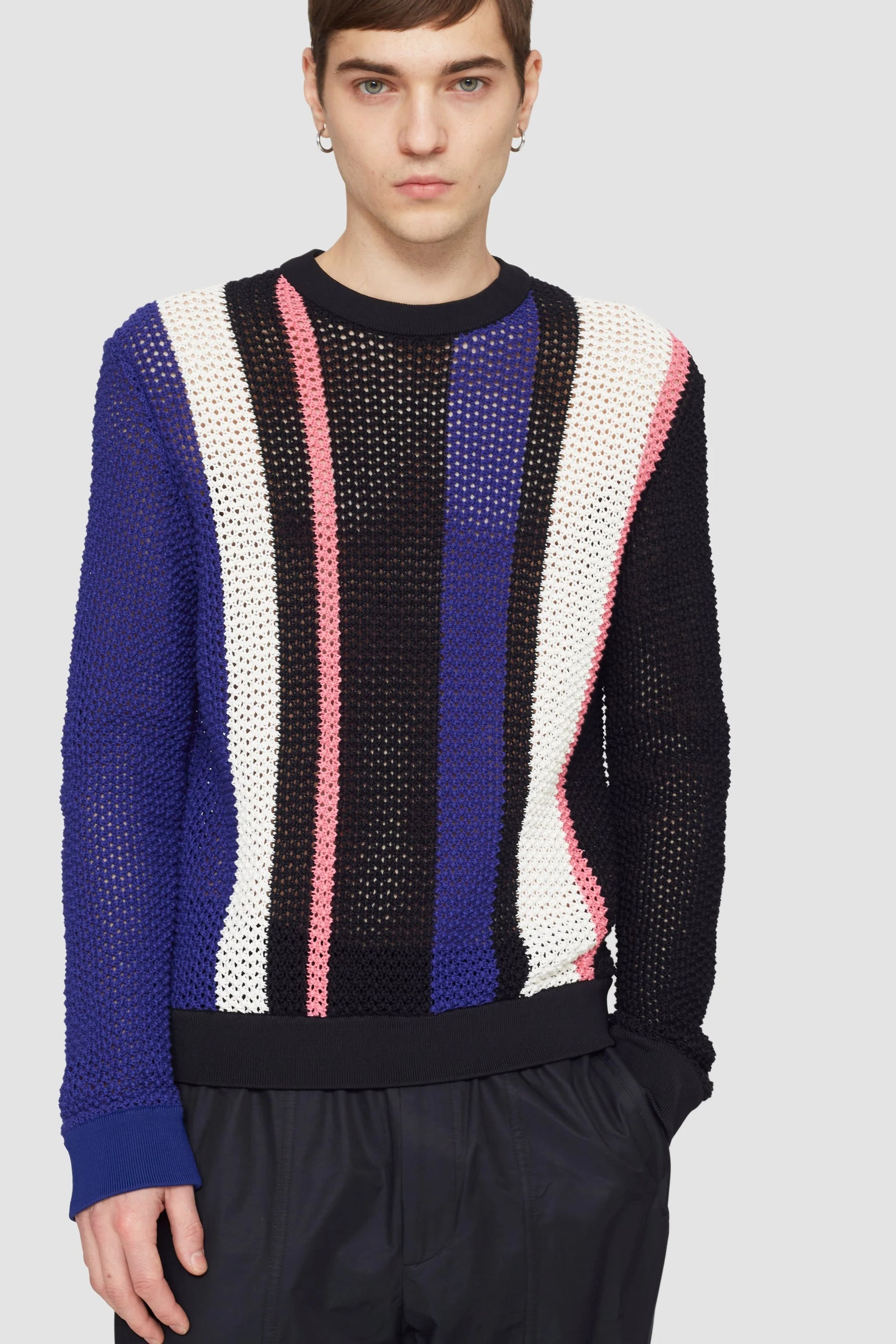 Long Sleeve Stripe Pointelle Pullover - 2