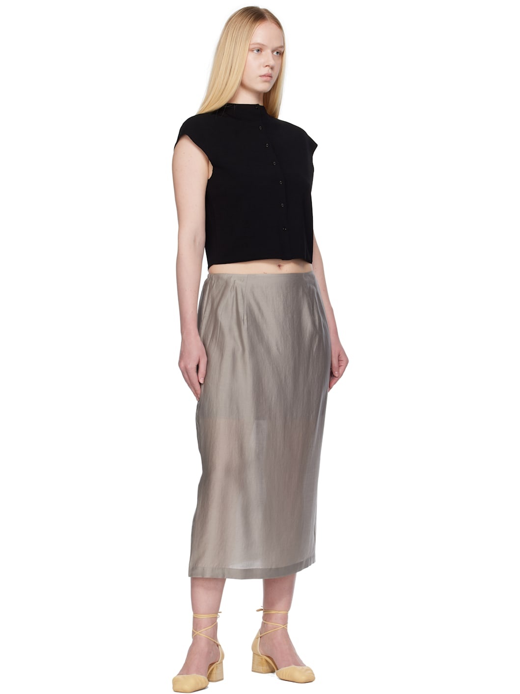 Gray Silky Midi Skirt - 4