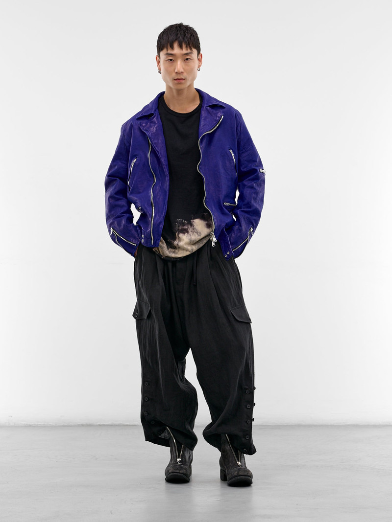 Yohji Yamamoto Blue Leather Double-Rider Jacket outlook