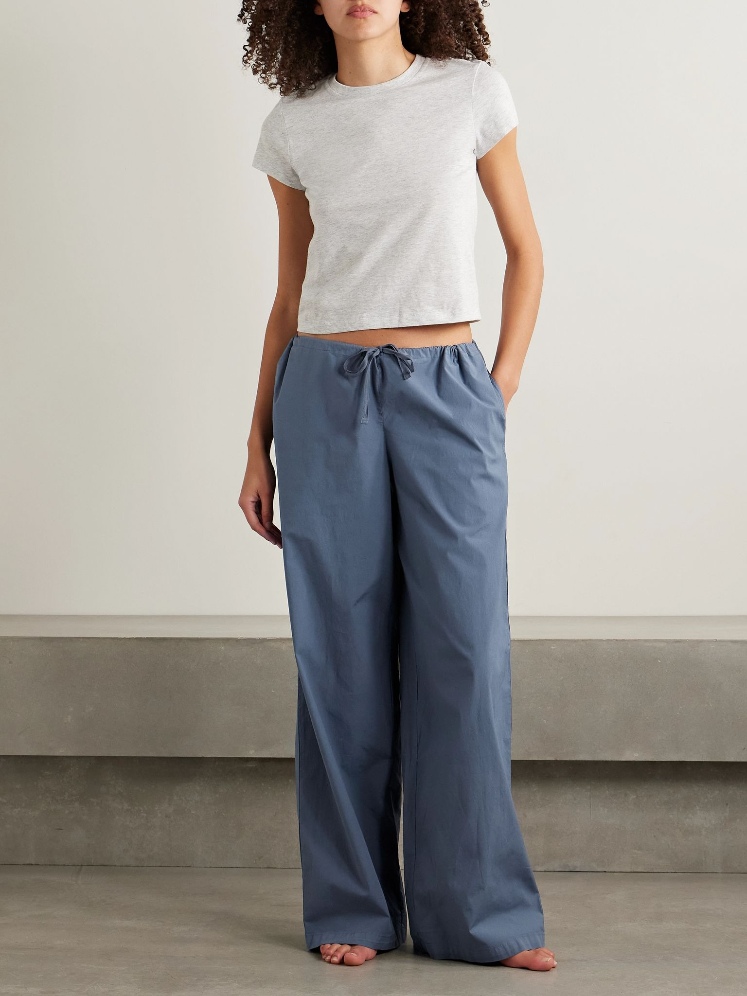 Cotton-blend poplin wide-leg pants - Harbor Midnight blue - 2