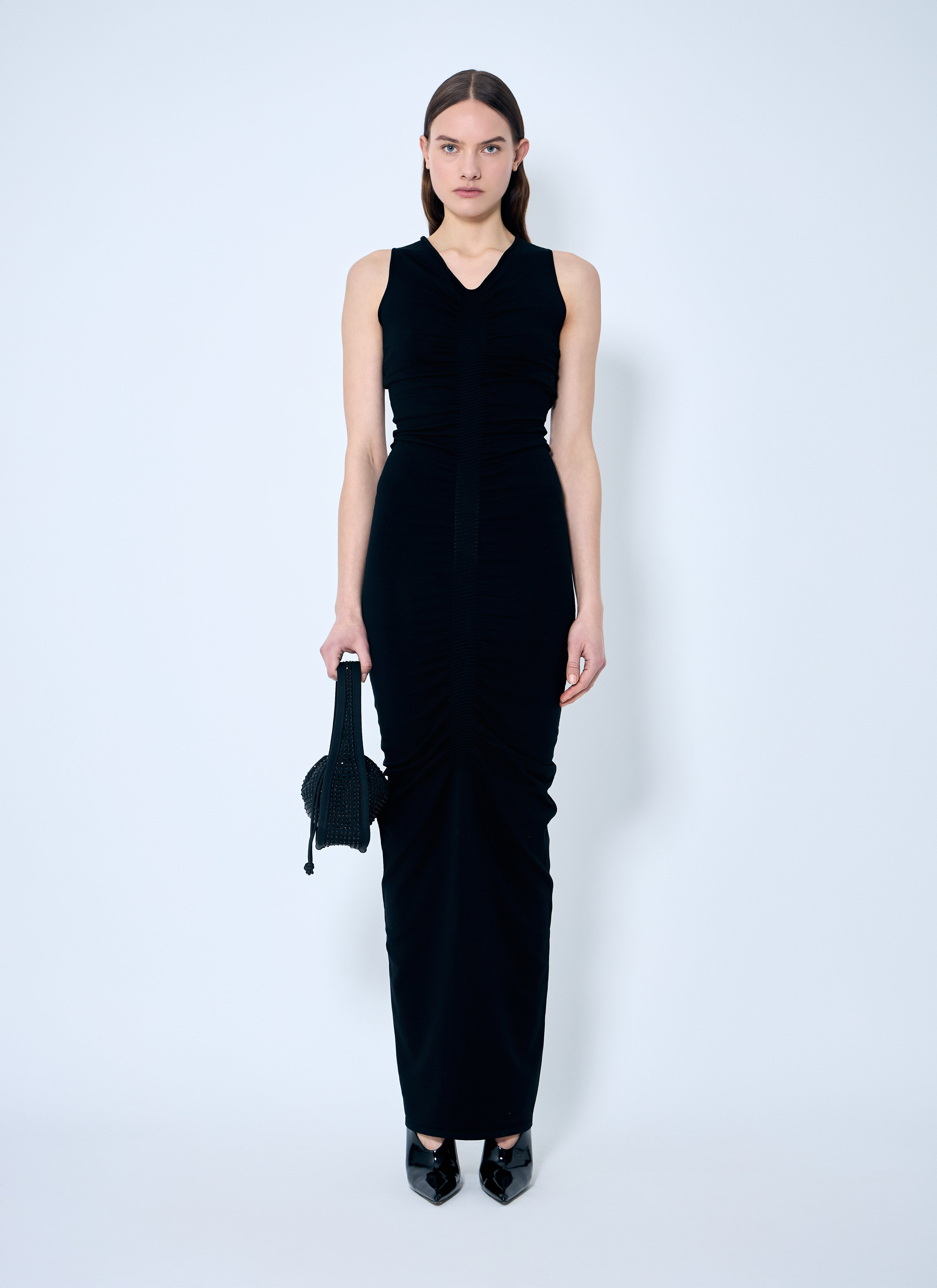Alexander Wang Women Ruched Wide V Neck Maxi Dress - 2