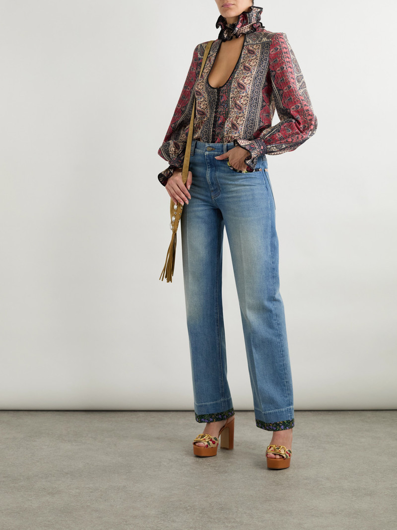 Valentino Ruffled Cutout Satin-trimmed Metallic Printed Cotton-blend Blouse outlook