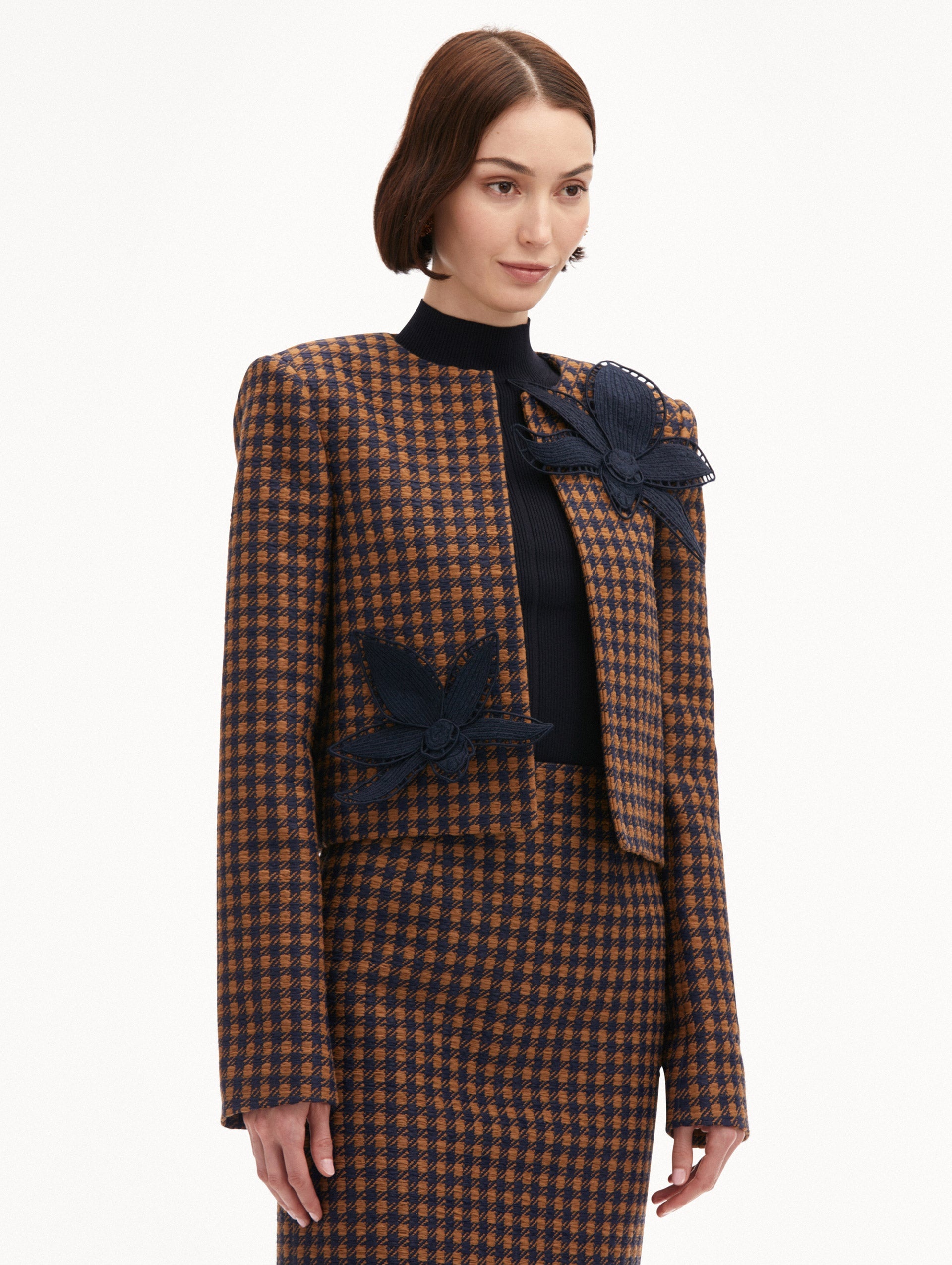 CHECK TWEED ORCHID EMBROIDERED JACKET - 5