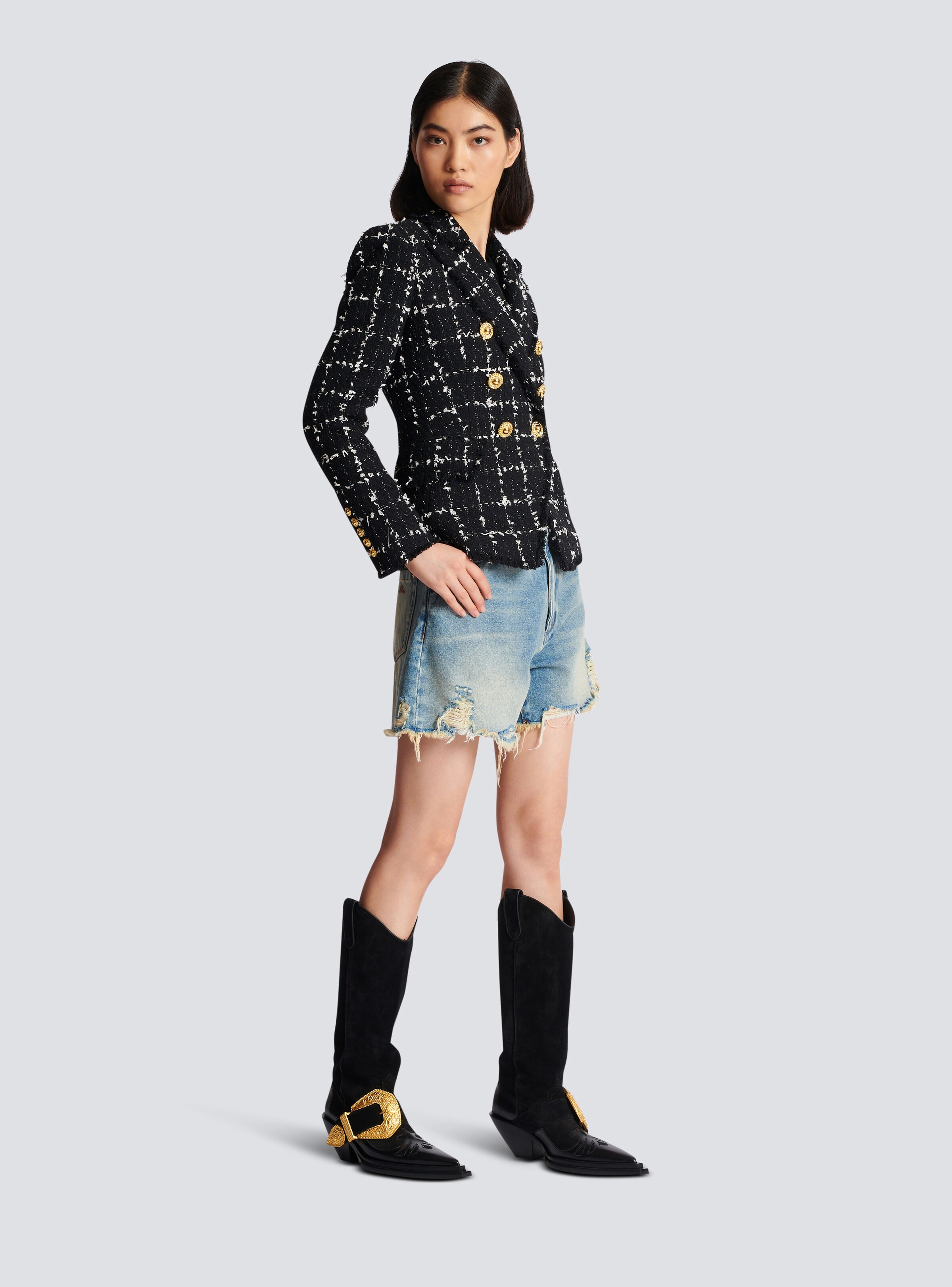 Check tweed 6-button jacket - 3