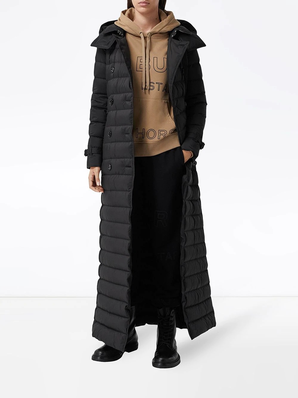 logo appliqué detachable hood puffer coat - 2