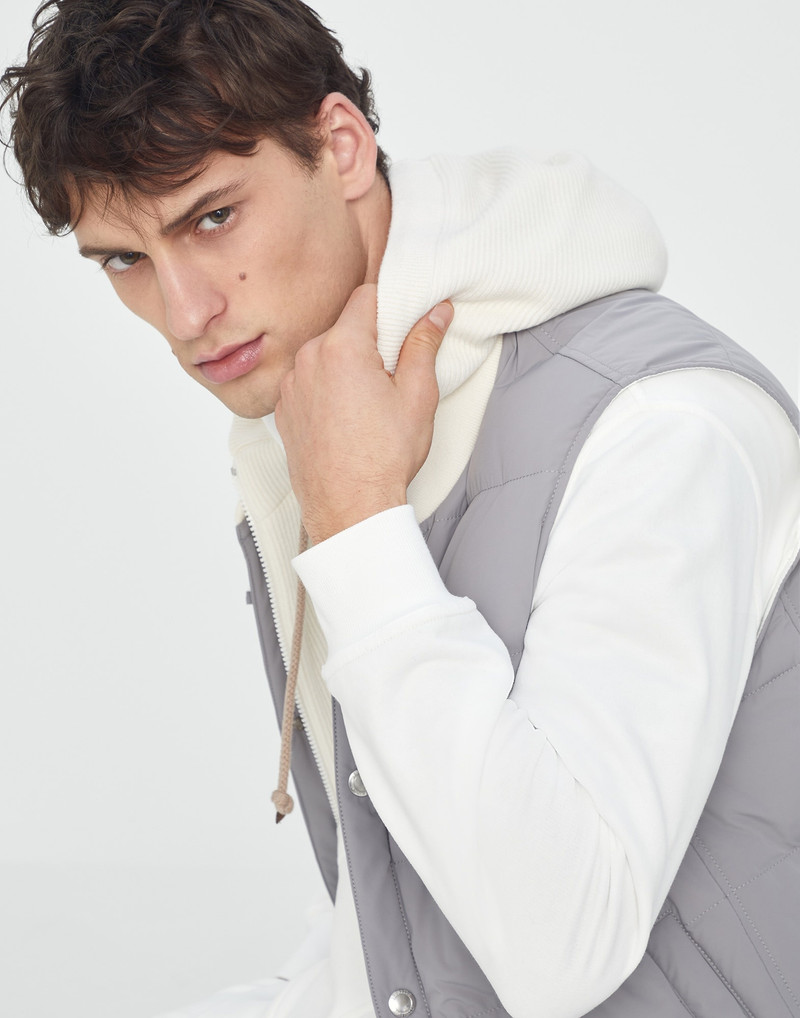 Bonded nylon down vest with knitted bib and detachable hood 3