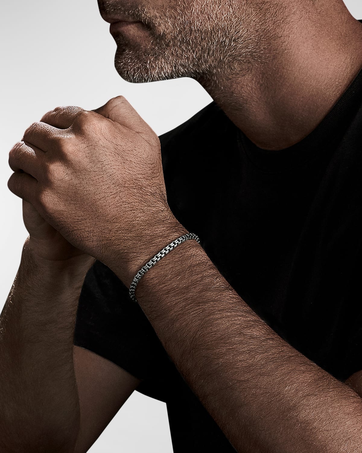 Men's Double Box Chain Bracelet in Silver, 4mm - 2
