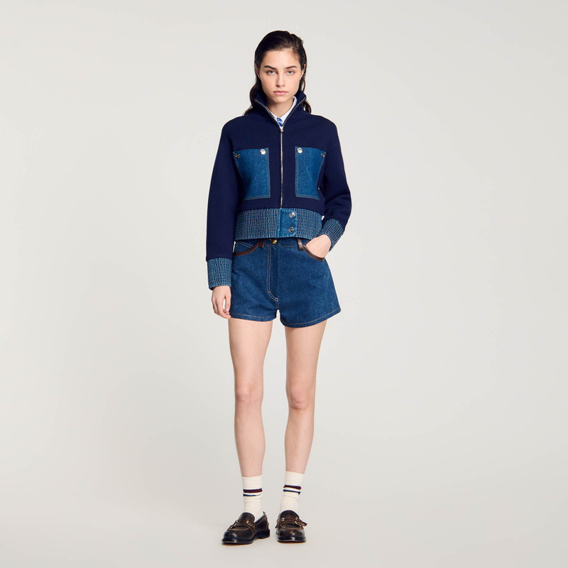 Sandro KNIT AND DENIM COATIGAN outlook