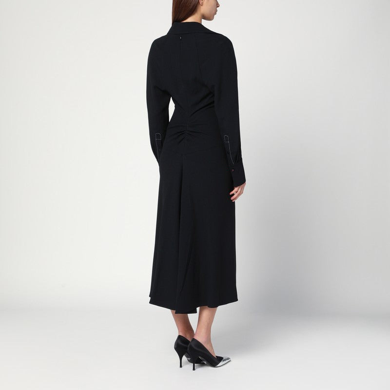 Victoria Beckham Black Satin Shirt Dress Midi Women - 2