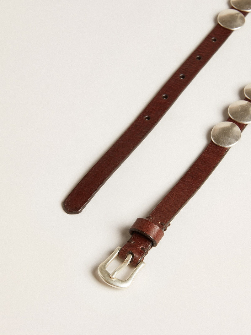 Golden Goose Trinidad thin belt in dark brown leather with silver studs outlook