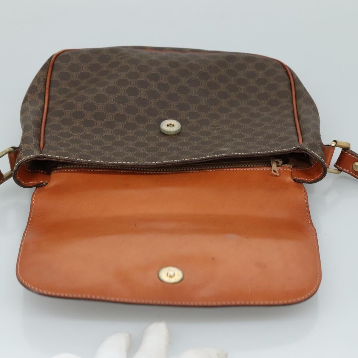 CELINE Macadam Canvas Shoulder Bag Pvc Leather Brown Gold - 16
