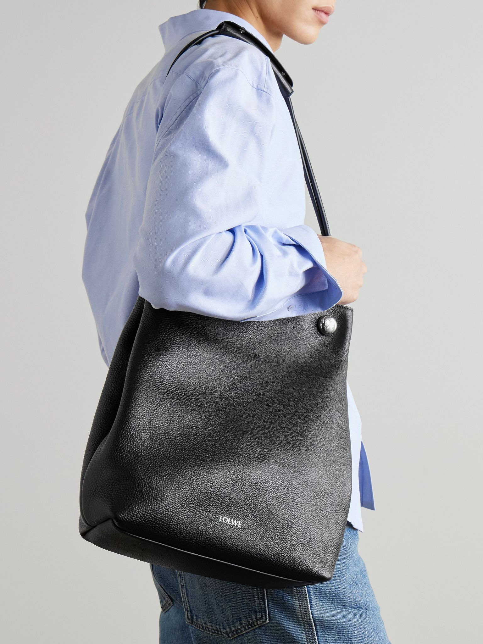 Pebble Full-Grain Leather Tote Bag Black - 2