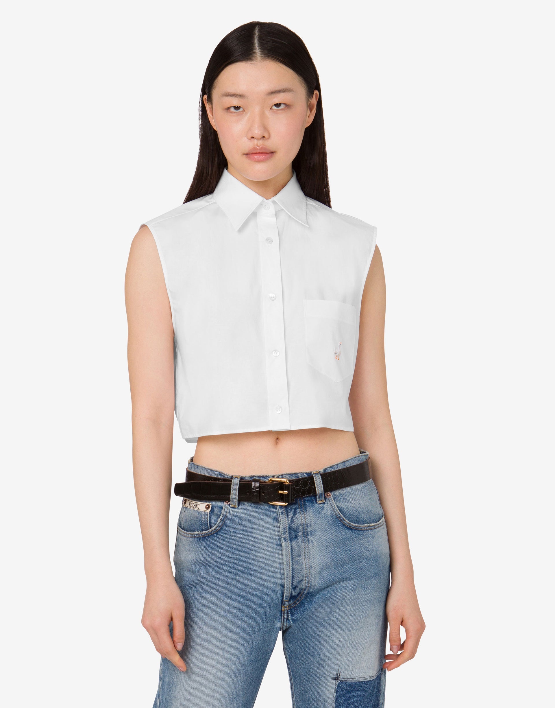 COTTON POPLIN CROP SHIRT GOOSE - 2