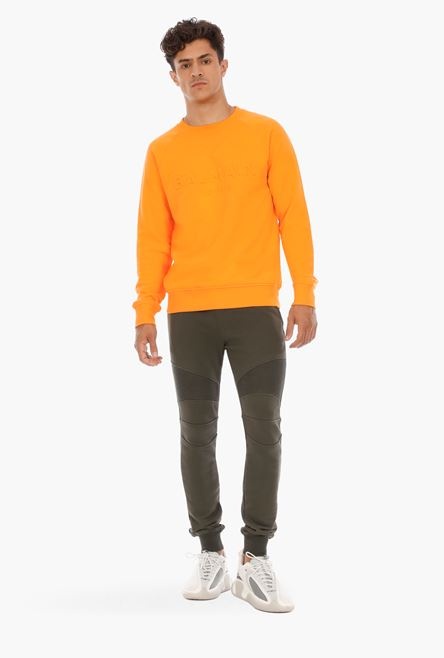 Orange cotton sweatshirt with embossed orange Balmain Paris logo - 2