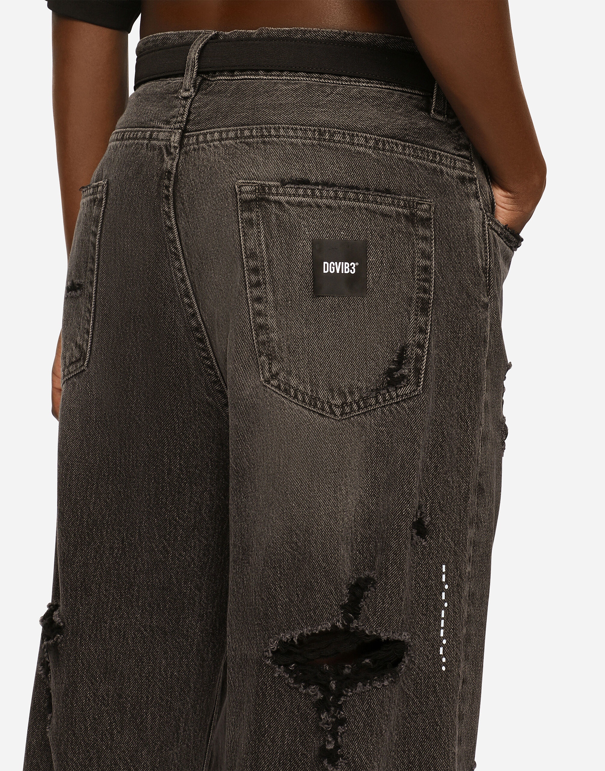 Wide-leg denim jeans with ripped details and abrasions DGVIB3 - 8