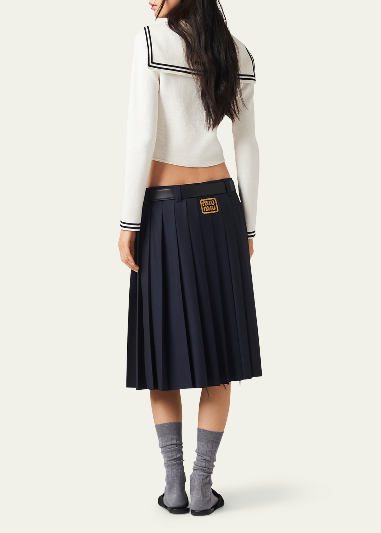 Piped Sailor Collar Cropped Cardigan - 3
